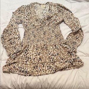 Style Rack Neutral Leopard Print Blouse with Light Blue Accents